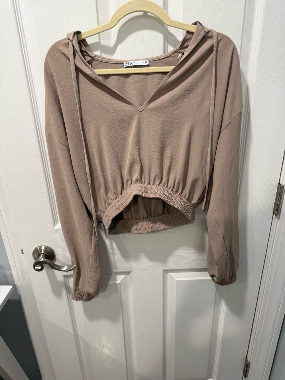 Zara Taupe Cropped Hoodie